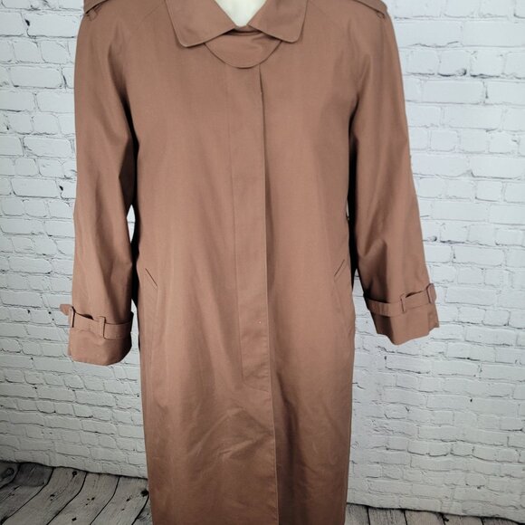 London Fog Brown Belted Faux Fur Removable Liner Buttoned Maincoat Over Coat 16R - Picture 12 of 16